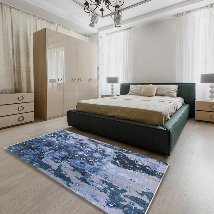 Machine Washable Industrial Modern Columbia Blue Rug in a Bedroom, wshurb1099