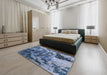 Mid-Century Modern Columbia Blue Oriental Rug in a Bedroom, urb1099