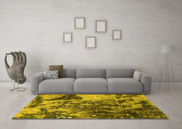 Machine Washable Oriental Yellow Industrial Rug in a Living Room, wshurb1099yw
