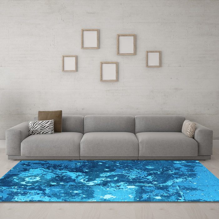 Machine Washable Oriental Light Blue Industrial Rug in a Living Room, wshurb1100lblu