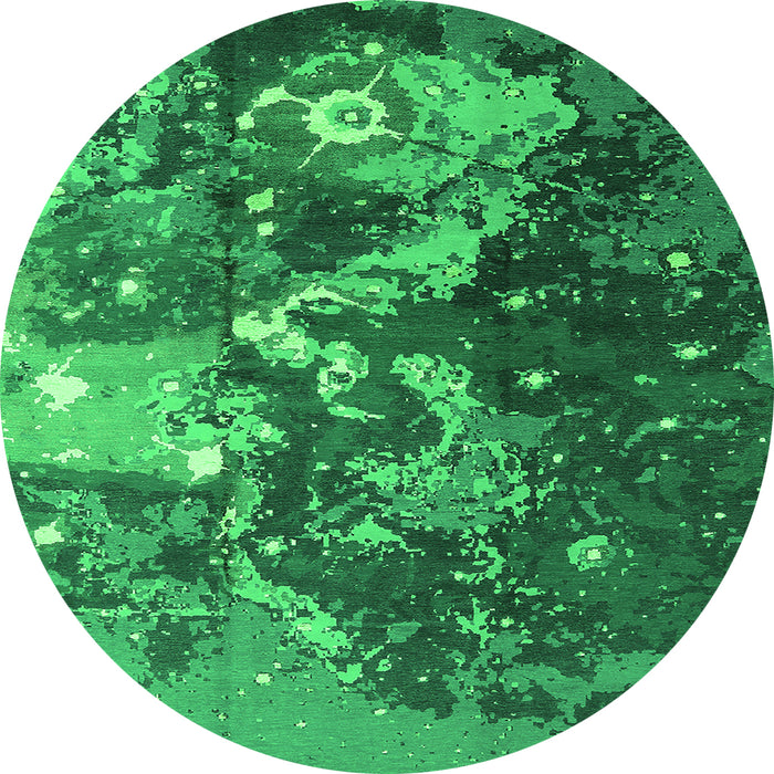 Round Machine Washable Oriental Green Industrial Area Rugs, wshurb1100grn