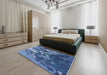 Mid-Century Modern Blue Oriental Rug in a Bedroom, urb1100