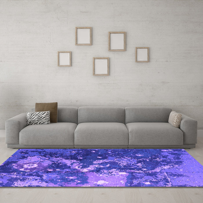 Machine Washable Oriental Purple Industrial Area Rugs in a Living Room, wshurb1100pur
