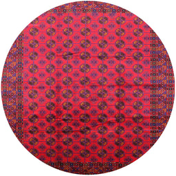 Round Mid-Century Modern Dark Raspberry Purple Oriental Rug, urb1101