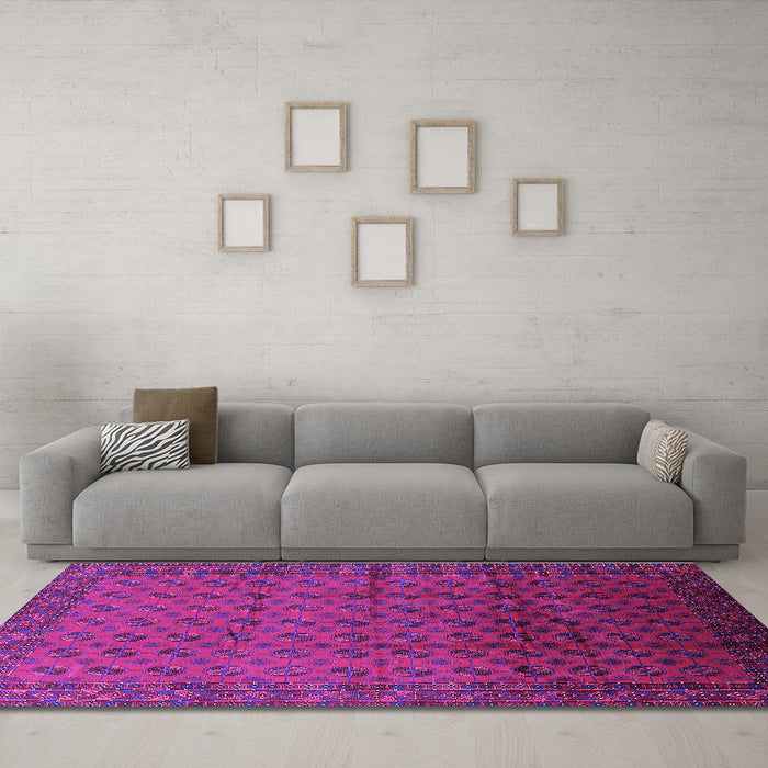 Machine Washable Oriental Purple Industrial Area Rugs in a Living Room, wshurb1101pur
