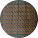 Round Machine Washable Oriental Turquoise Industrial Area Rugs, wshurb1101turq