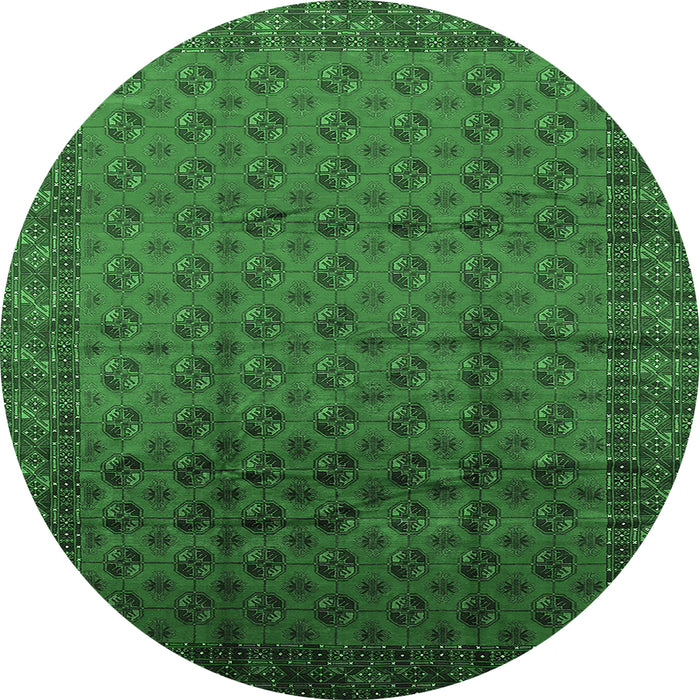 Round Machine Washable Oriental Emerald Green Industrial Area Rugs, wshurb1101emgrn