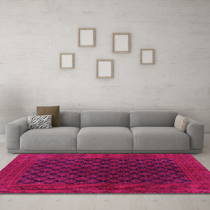 Machine Washable Oriental Pink Industrial Rug in a Living Room, wshurb1102pnk