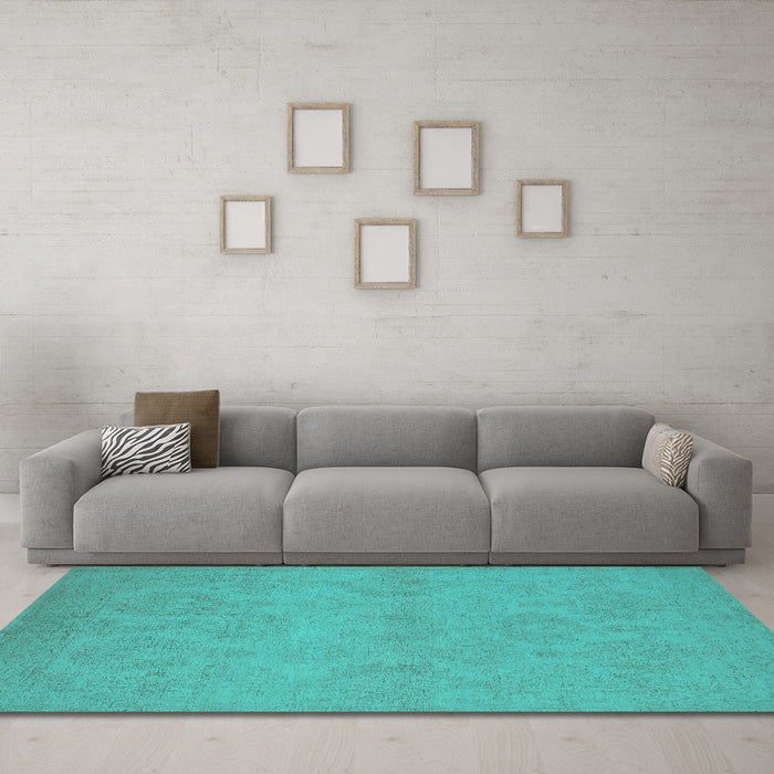 Machine Washable Oriental Turquoise Industrial Area Rugs in a Living Room,, wshurb1103turq