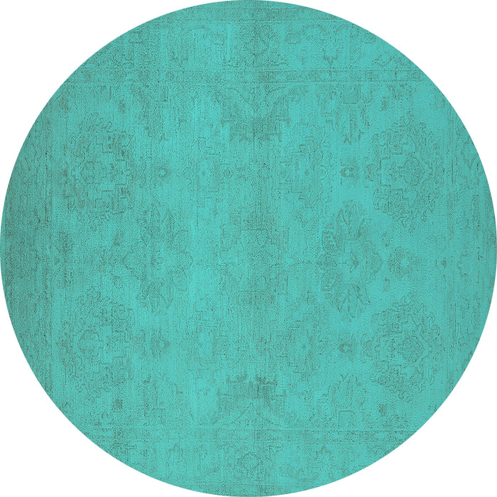 Round Machine Washable Oriental Turquoise Industrial Area Rugs, wshurb1103turq