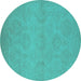 Round Oriental Turquoise Industrial Rug, urb1103turq