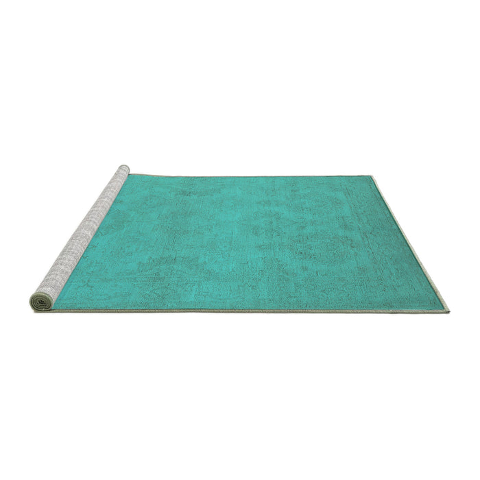 Sideview of Machine Washable Oriental Turquoise Industrial Area Rugs, wshurb1103turq