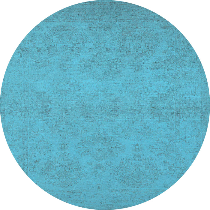 Round Machine Washable Oriental Light Blue Industrial Rug, wshurb1103lblu