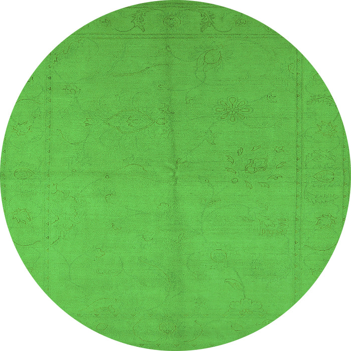 Round Machine Washable Oriental Green Industrial Area Rugs, wshurb1104grn