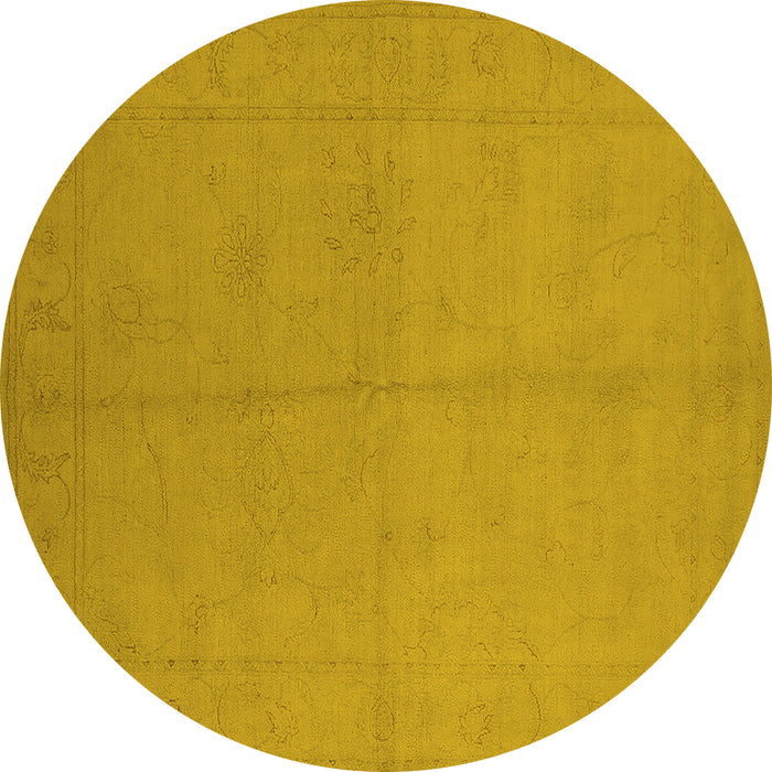 Round Machine Washable Oriental Yellow Industrial Rug, wshurb1104yw