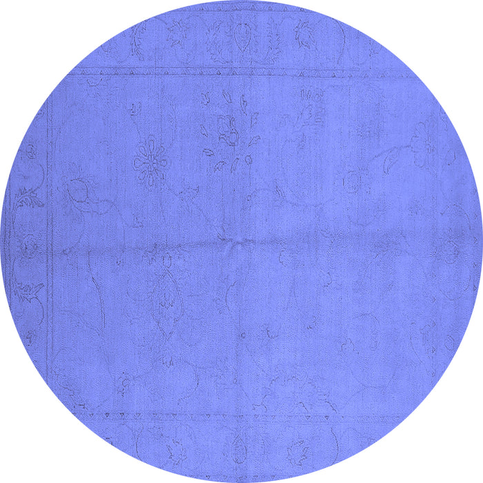 Round Machine Washable Oriental Blue Industrial Rug, wshurb1104blu