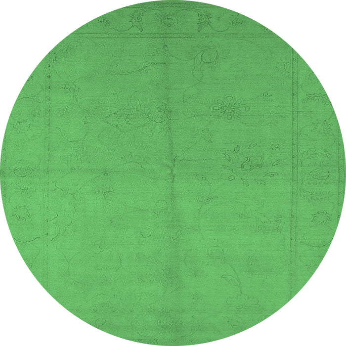 Round Machine Washable Oriental Emerald Green Industrial Area Rugs, wshurb1104emgrn