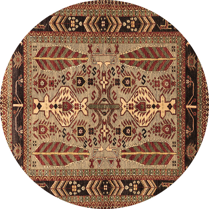 Round Machine Washable Oriental Brown Industrial Rug, wshurb1105brn