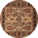 Round Machine Washable Oriental Brown Industrial Rug, wshurb1105brn