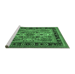 Sideview of Machine Washable Oriental Emerald Green Industrial Area Rugs, wshurb1105emgrn