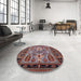 Round Mid-Century Modern Rosy Brown Pink Oriental Rug in a Office, urb1105