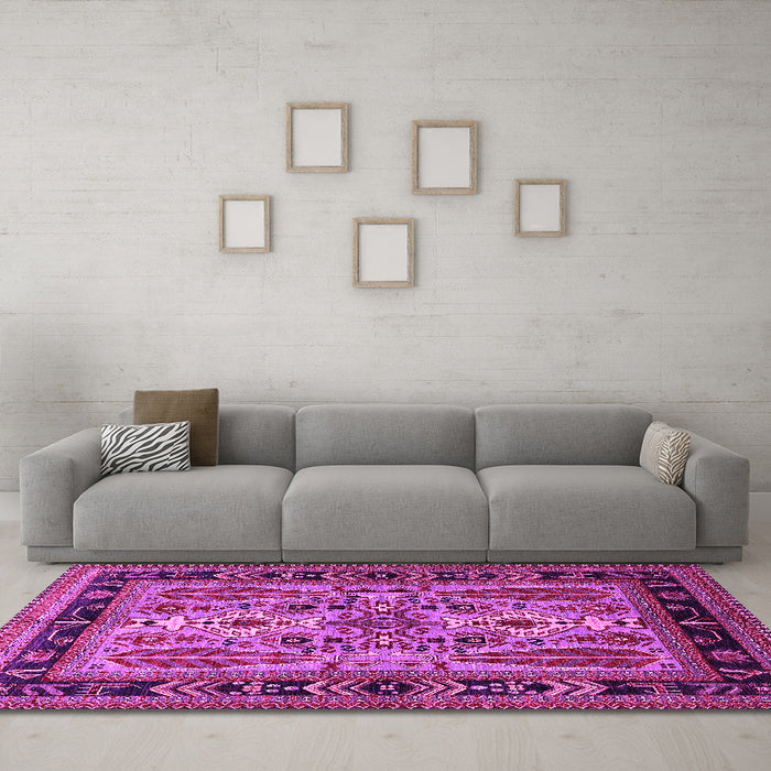 Machine Washable Oriental Pink Industrial Rug in a Living Room, wshurb1105pnk