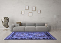 Machine Washable Oriental Blue Industrial Rug, wshurb1105blu