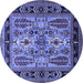 Round Machine Washable Oriental Blue Industrial Rug, wshurb1105blu