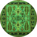 Round Machine Washable Oriental Green Industrial Area Rugs, wshurb1105grn