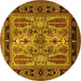 Round Oriental Yellow Industrial Rug, urb1105yw