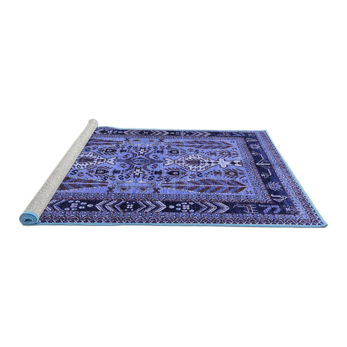 Sideview of Machine Washable Oriental Blue Industrial Rug, wshurb1105blu