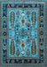 Machine Washable Oriental Light Blue Industrial Rug, wshurb1105lblu