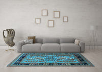 Machine Washable Oriental Light Blue Industrial Rug, wshurb1105lblu