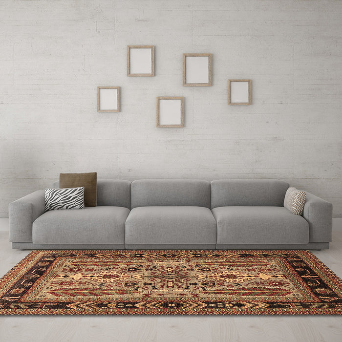 Machine Washable Oriental Brown Industrial Rug in a Living Room,, wshurb1105brn