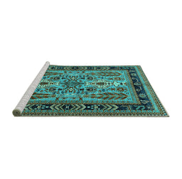 Sideview of Machine Washable Oriental Turquoise Industrial Area Rugs, wshurb1105turq