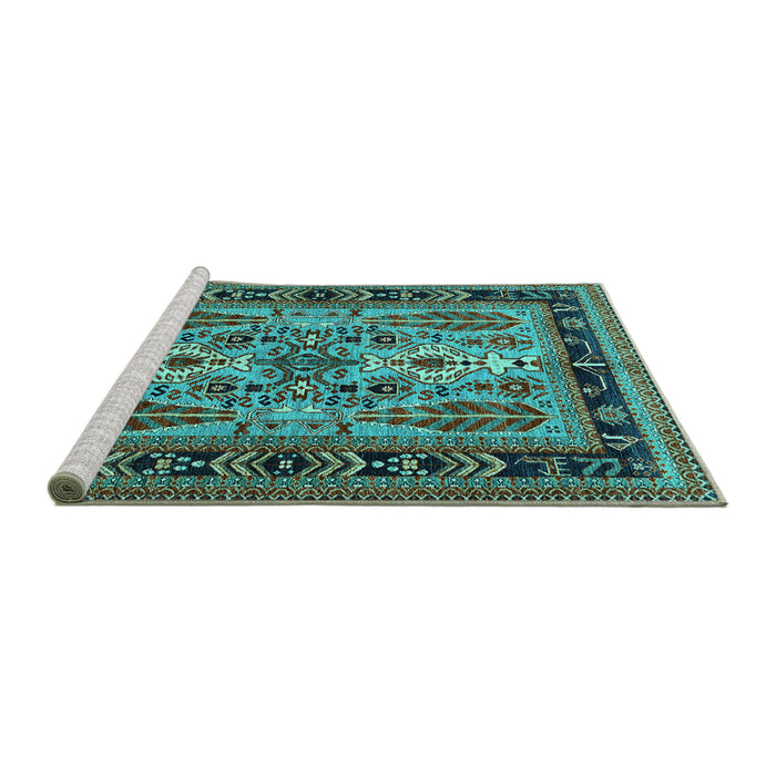 Sideview of Machine Washable Oriental Turquoise Industrial Area Rugs, wshurb1105turq