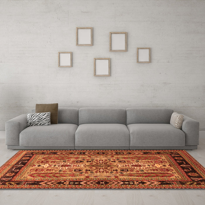 Machine Washable Oriental Orange Industrial Area Rugs in a Living Room, wshurb1105org