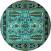 Round Oriental Turquoise Industrial Rug, urb1105turq