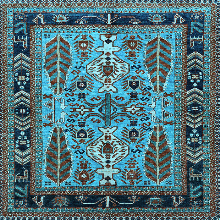 Square Machine Washable Oriental Light Blue Industrial Rug, wshurb1105lblu
