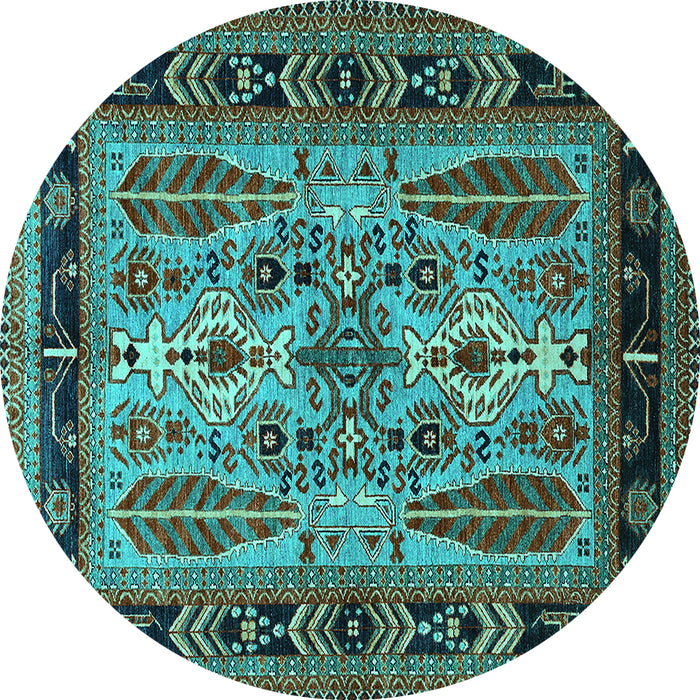 Round Machine Washable Oriental Turquoise Industrial Area Rugs, wshurb1105turq