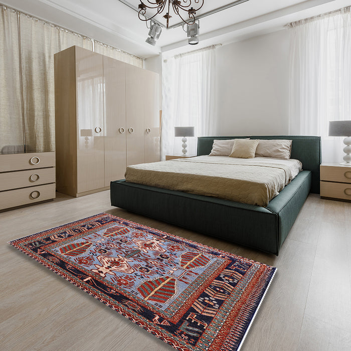 Machine Washable Industrial Modern Rosy Brown Pink Rug in a Bedroom, wshurb1105