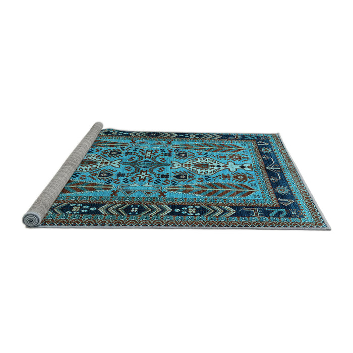 Sideview of Machine Washable Oriental Light Blue Industrial Rug, wshurb1105lblu