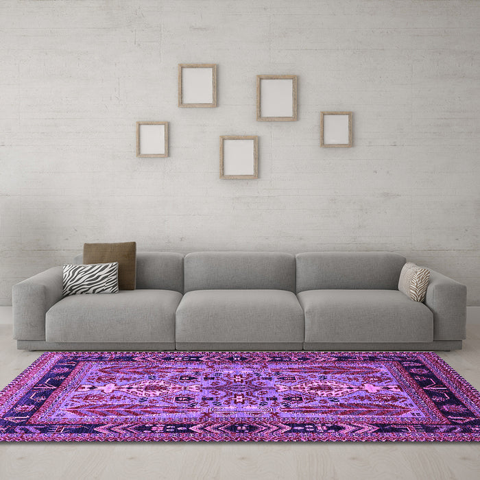 Machine Washable Oriental Purple Industrial Area Rugs in a Living Room, wshurb1105pur
