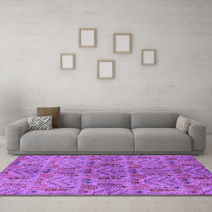 Machine Washable Oriental Purple Industrial Area Rugs in a Living Room, wshurb1106pur