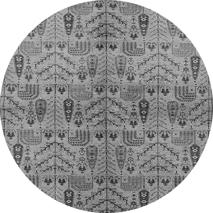 Round Machine Washable Oriental Gray Industrial Rug, wshurb1106gry