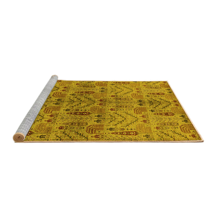 Sideview of Machine Washable Oriental Yellow Industrial Rug, wshurb1106yw