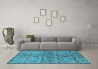 Machine Washable Oriental Light Blue Industrial Rug, wshurb1106lblu