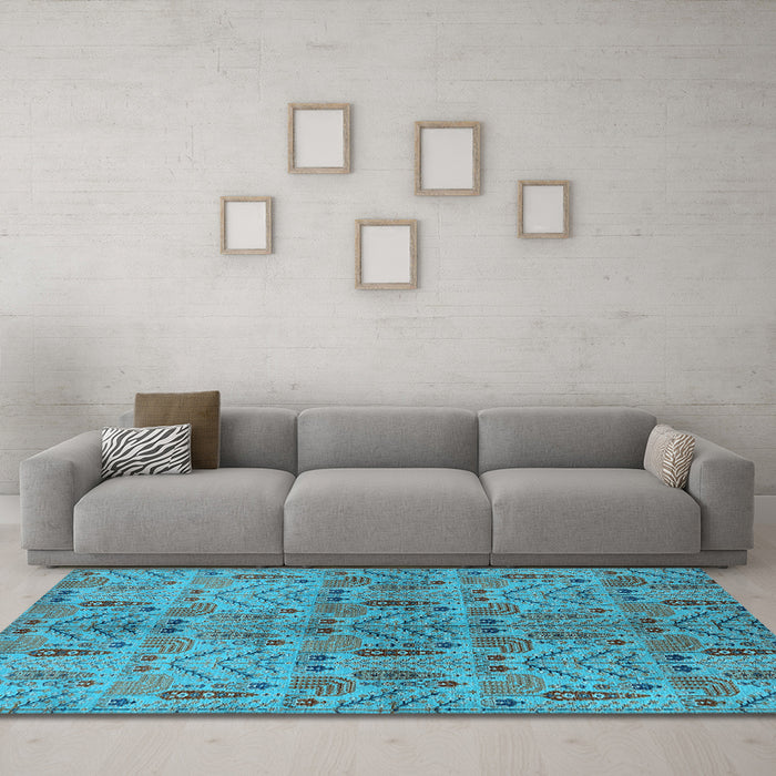 Machine Washable Oriental Light Blue Industrial Rug in a Living Room, wshurb1106lblu