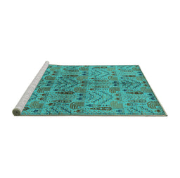 Sideview of Machine Washable Oriental Turquoise Industrial Area Rugs, wshurb1106turq