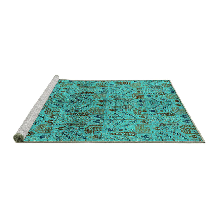 Sideview of Machine Washable Oriental Turquoise Industrial Area Rugs, wshurb1106turq